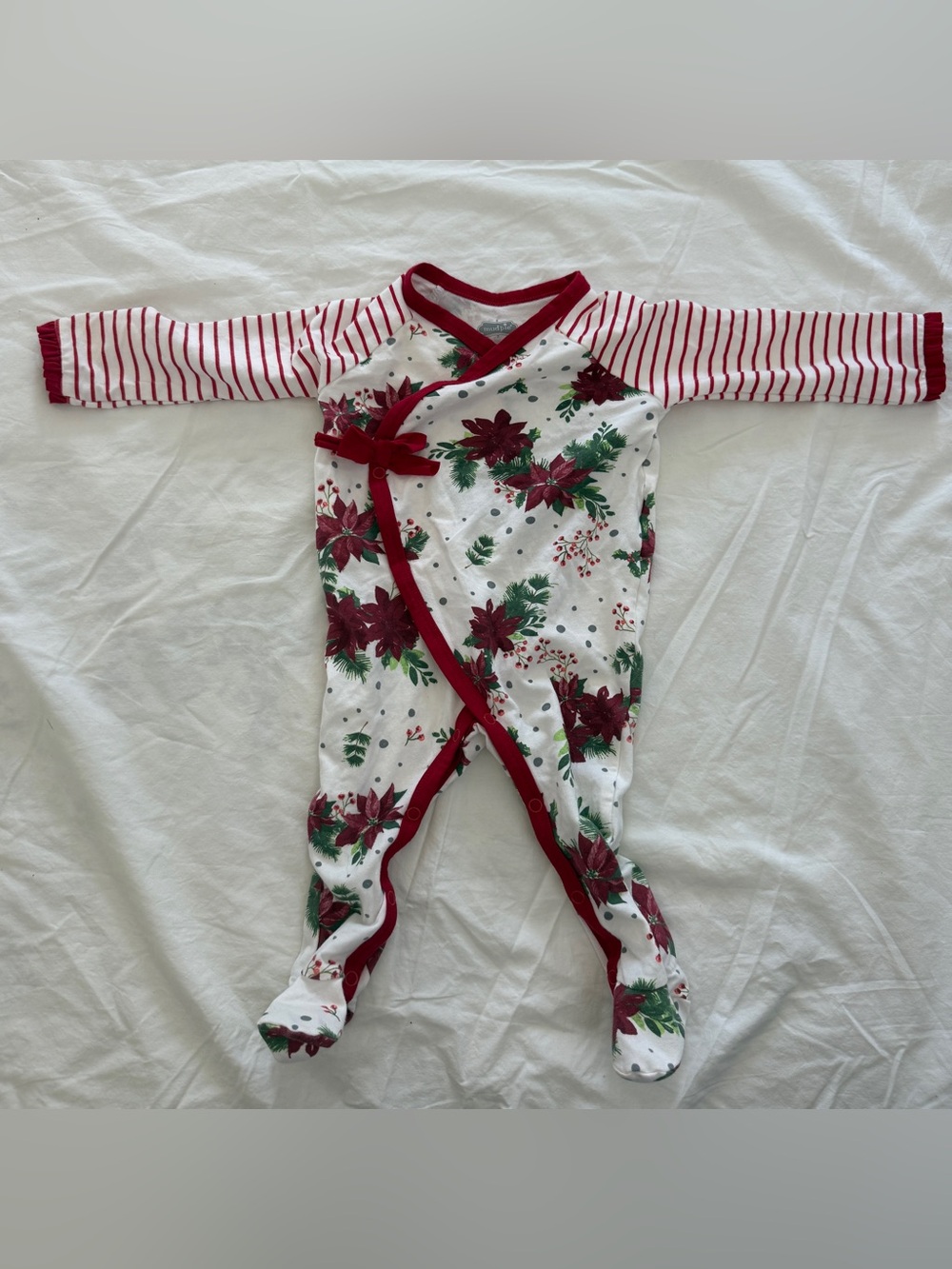Mud Pie Poinsettia Kimono Style Footed Sleeper